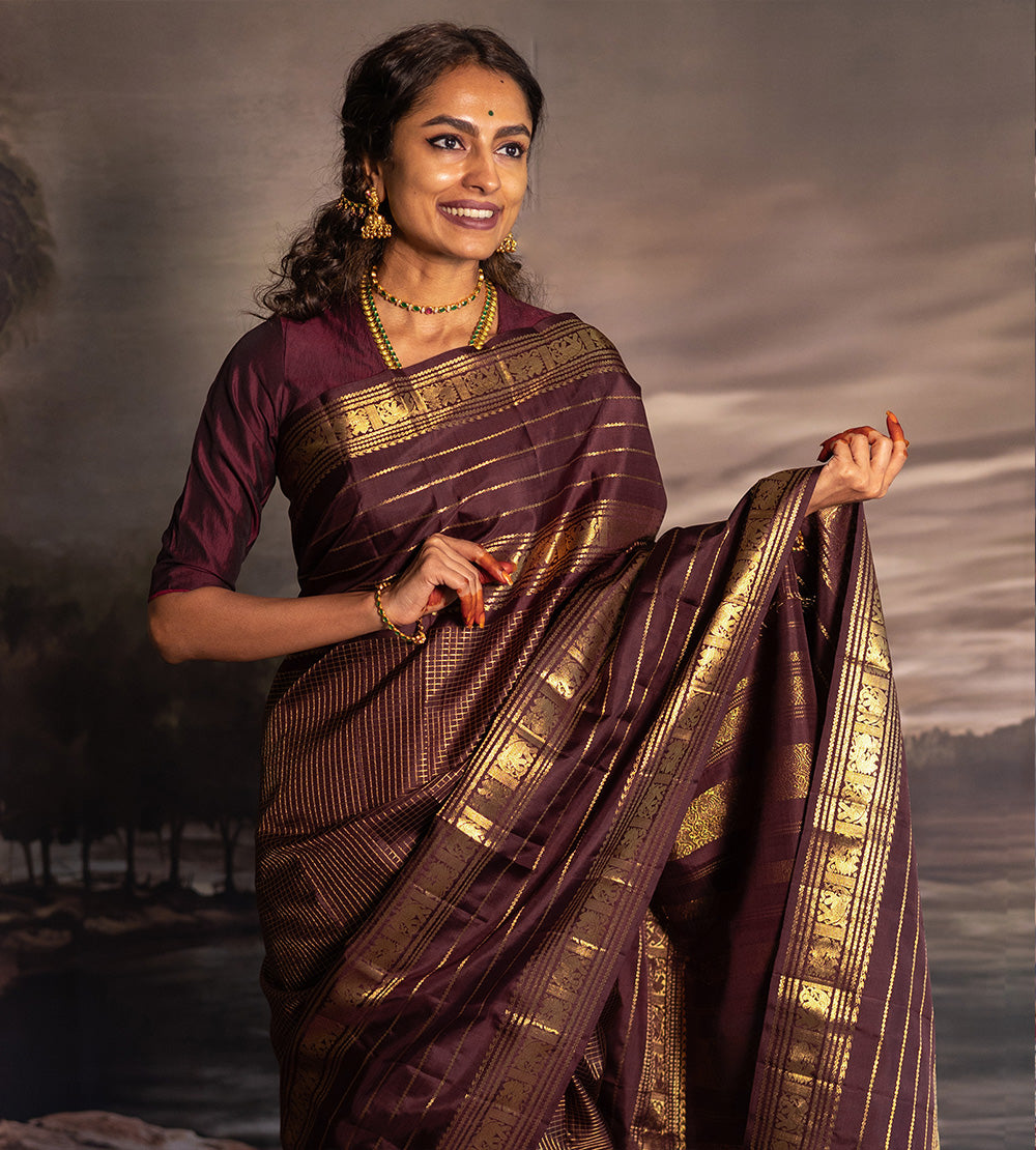Brown Kanchipuram Silk Saree