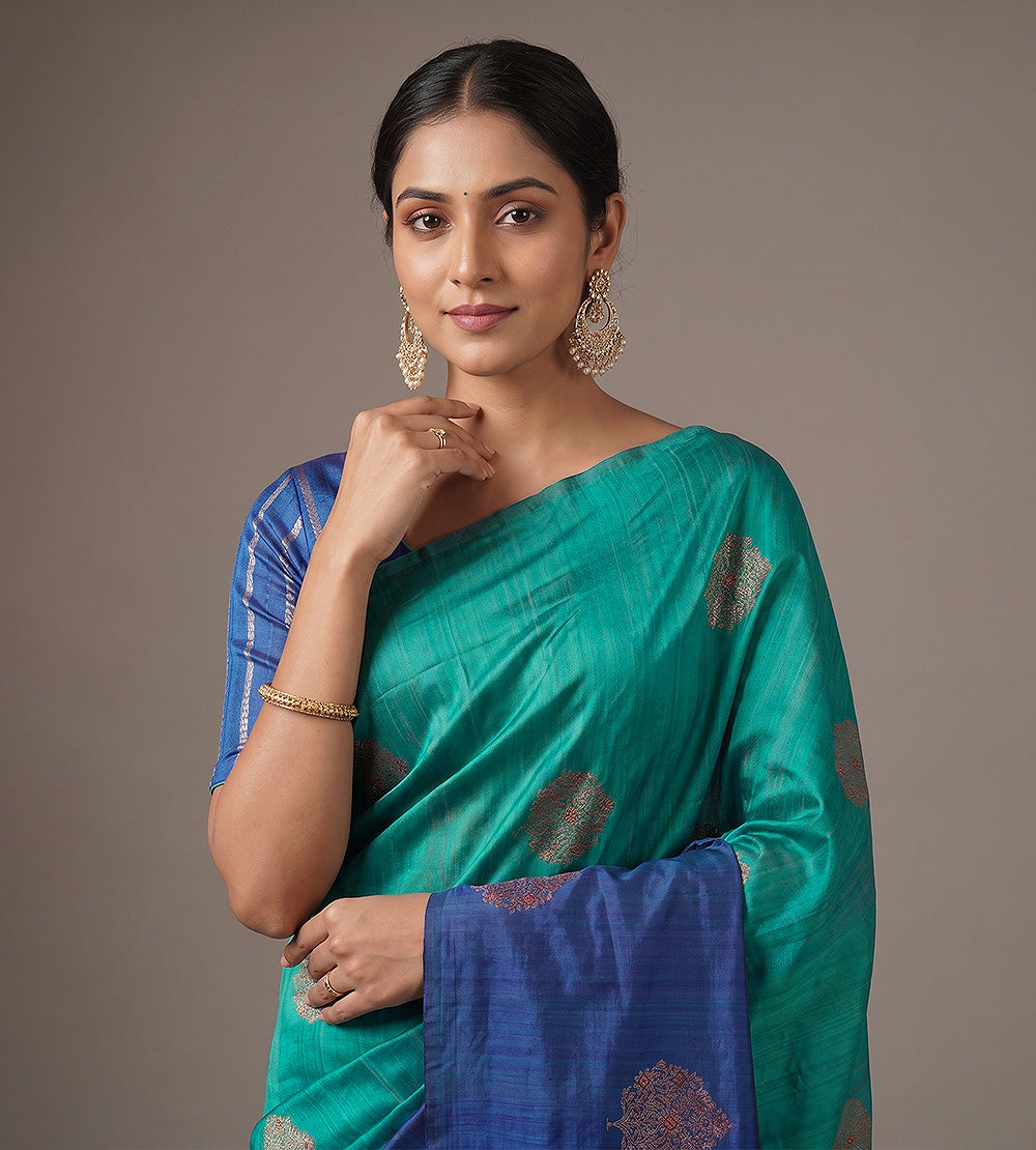 Teal Banarasi Tussar Saree