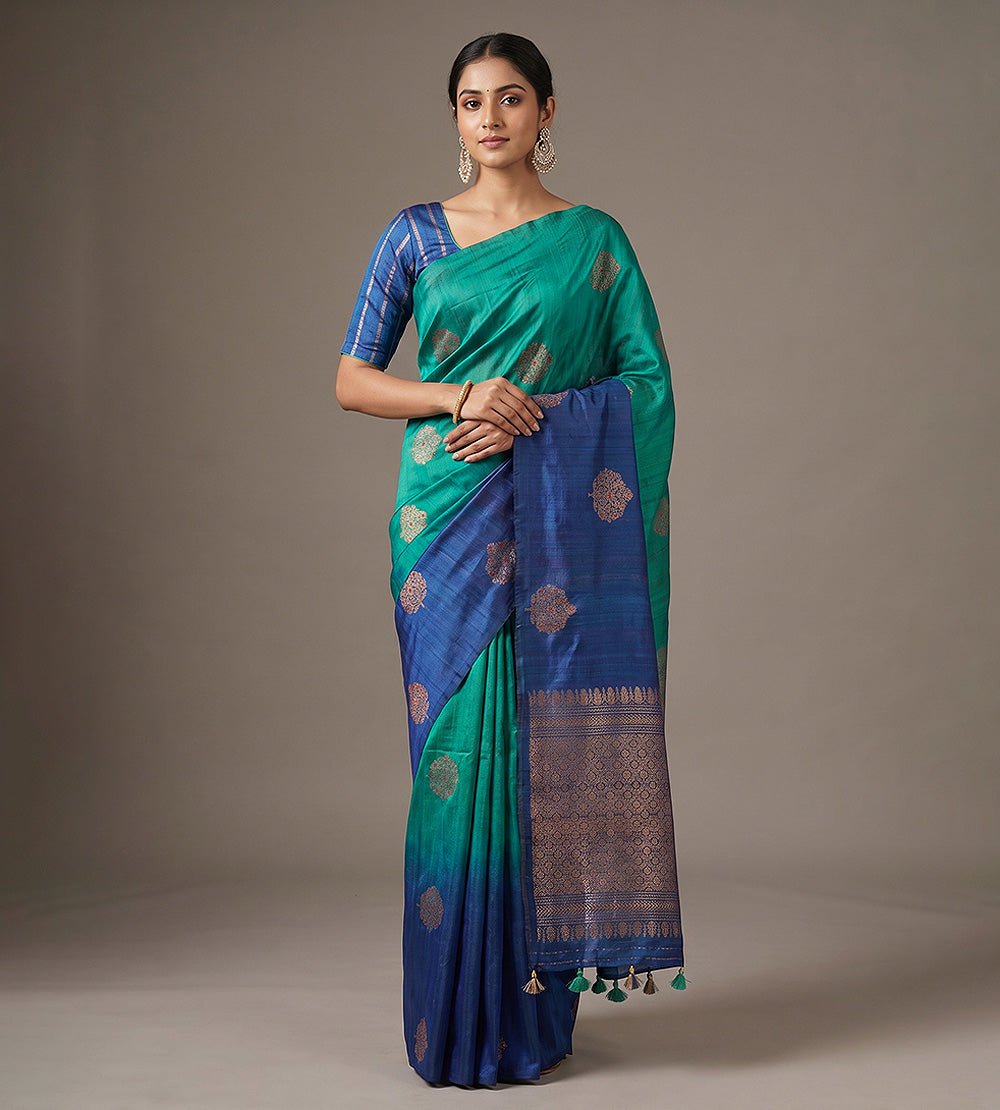 Teal Banarasi Tussar Saree