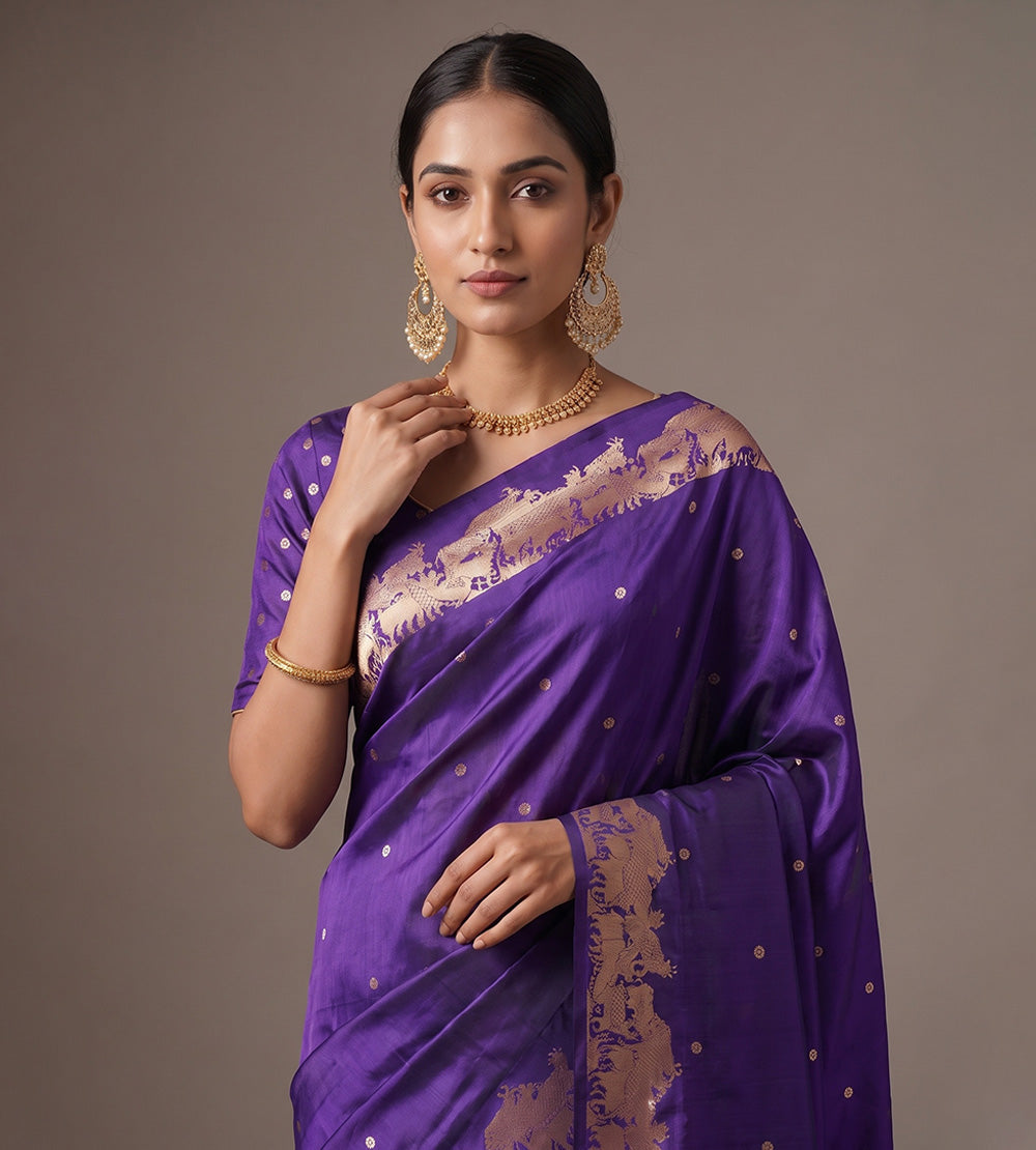 Violet Banarasi Kattan Silk Saree