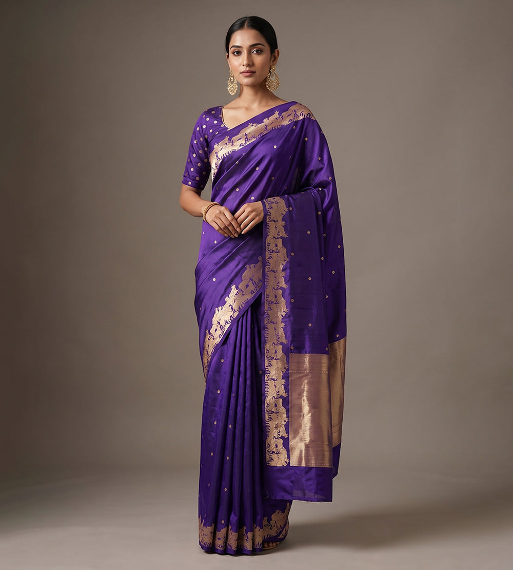 Violet Banarasi Kattan Silk Saree