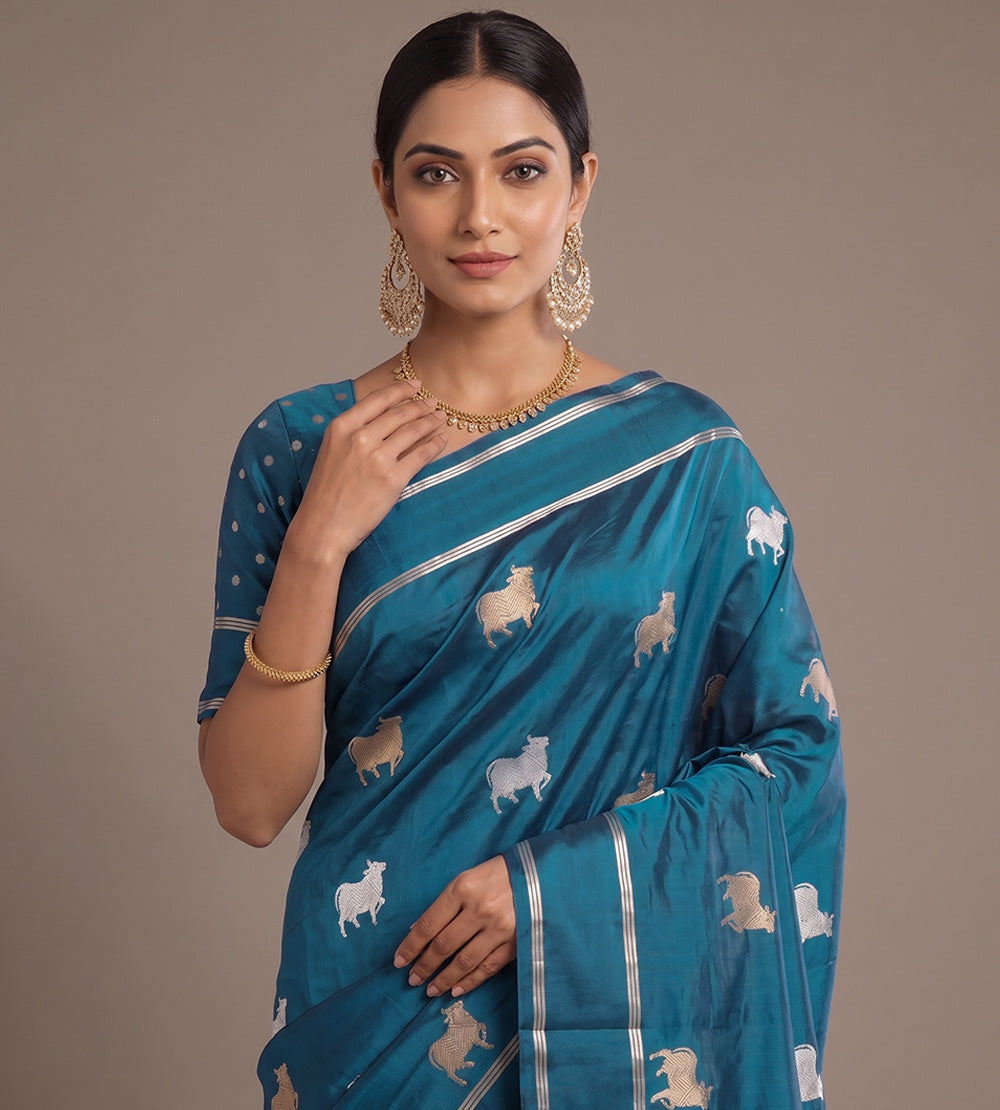 Blue Banarasi Kattan Silk Saree