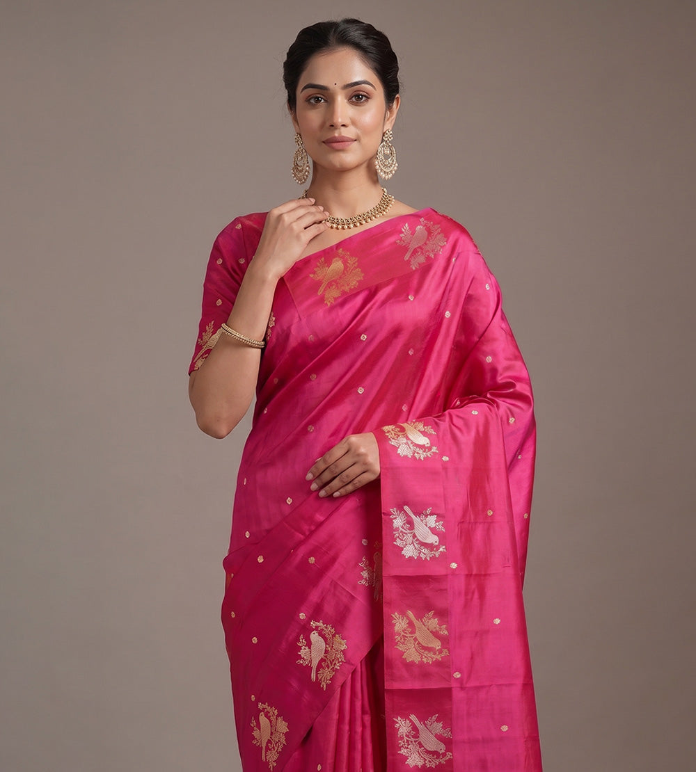 Pink Banarasi Kattan Silk Saree