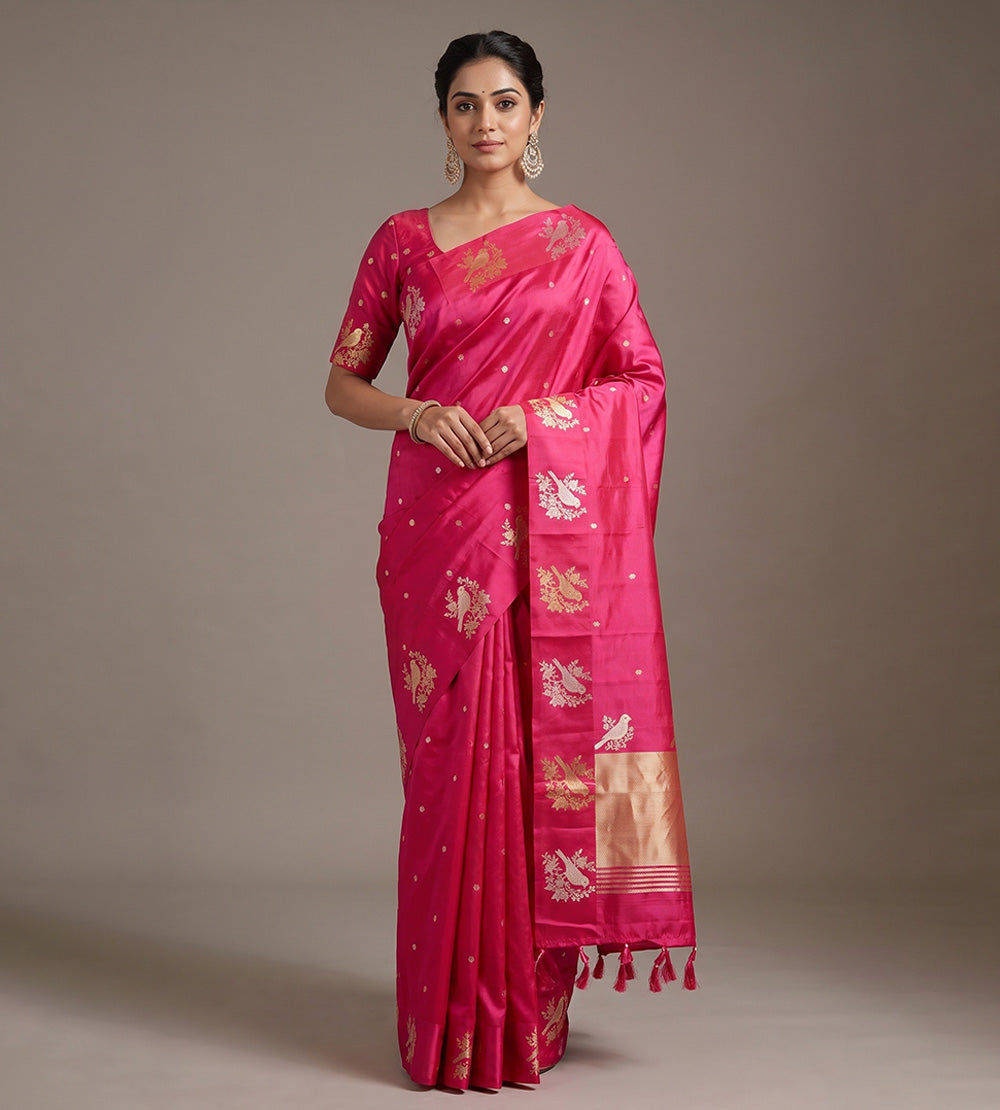 Pink Banarasi Kattan Silk Saree