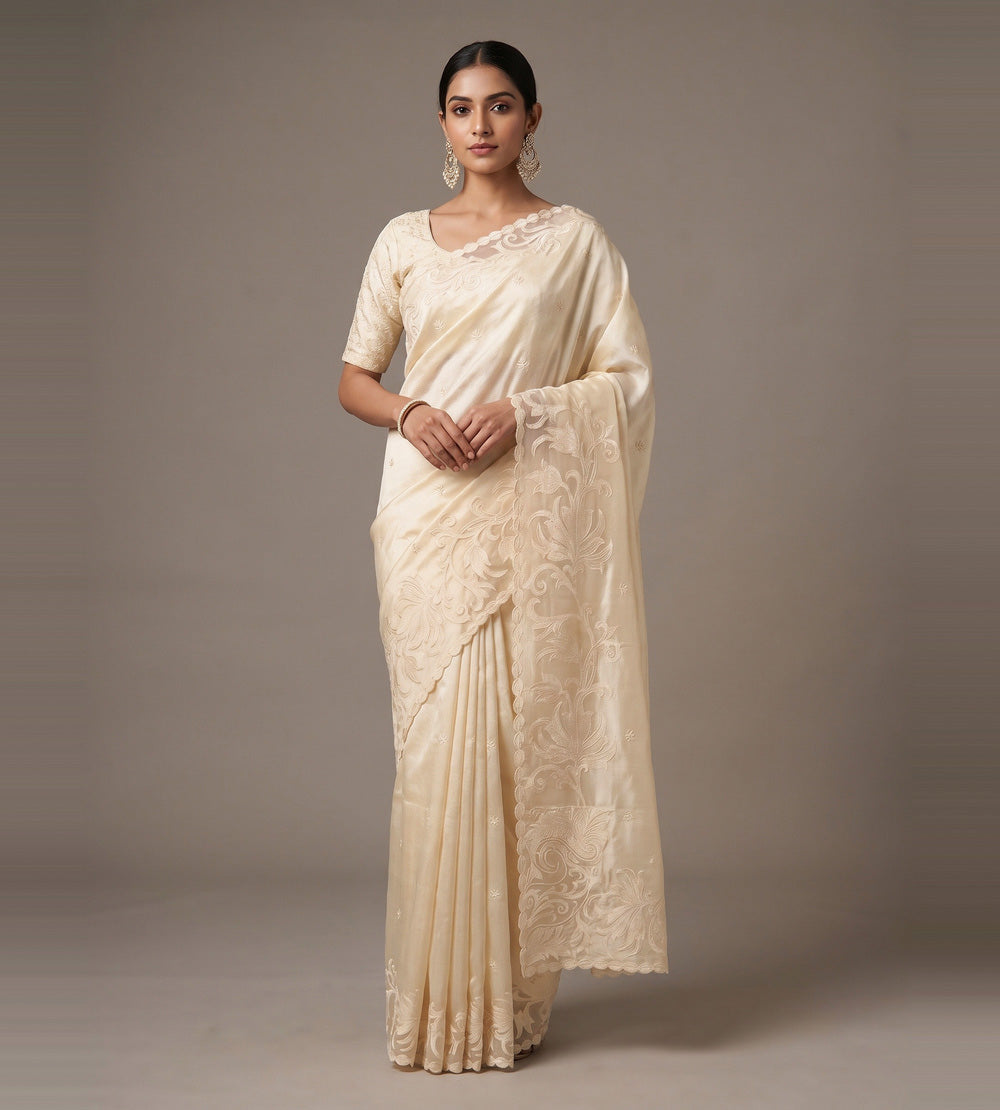 Off-White Tussar Saree