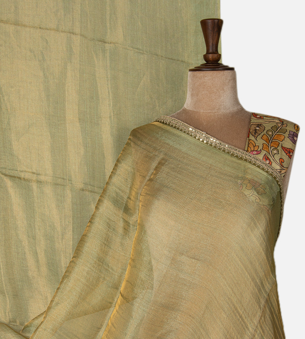 Olive Green Tissue Kota Silk Saree