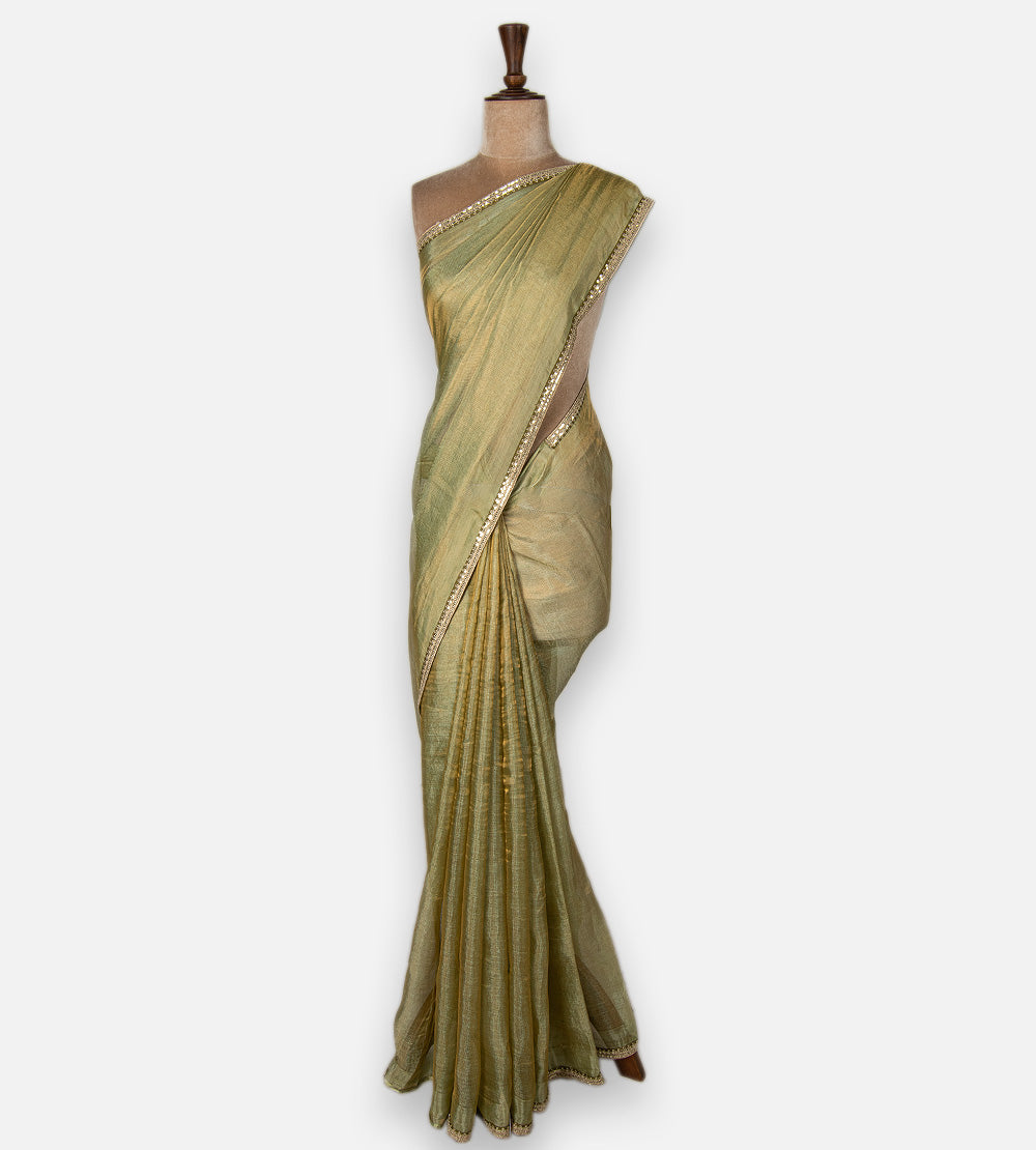 Olive Green Tissue Kota Silk Saree