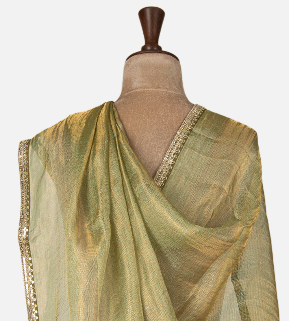 Olive Green Tissue Kota Silk Saree