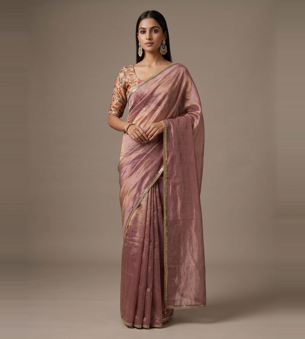 Dusty Mauve Pink Tissue Kota Silk Saree