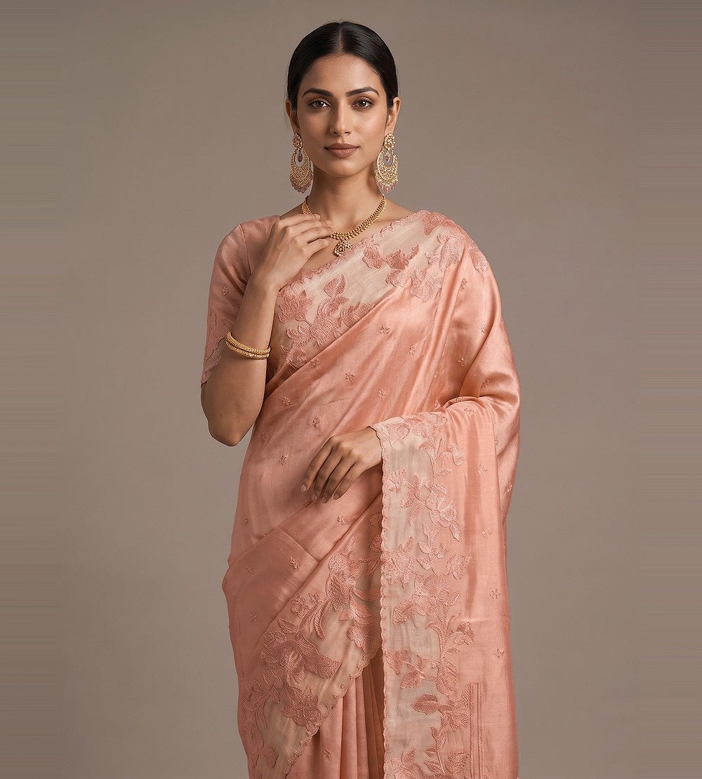 Peach Tussar Saree