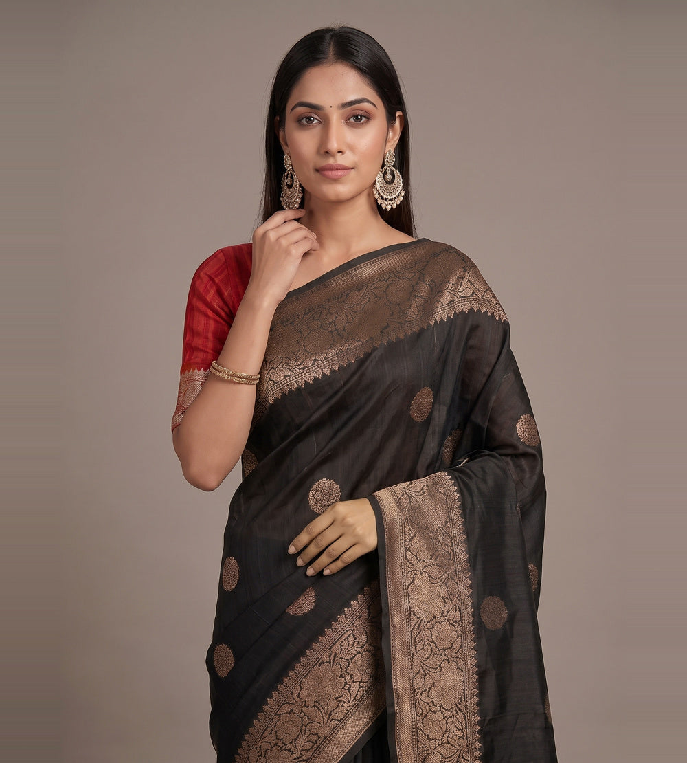 Black Banarasi Tussar Saree