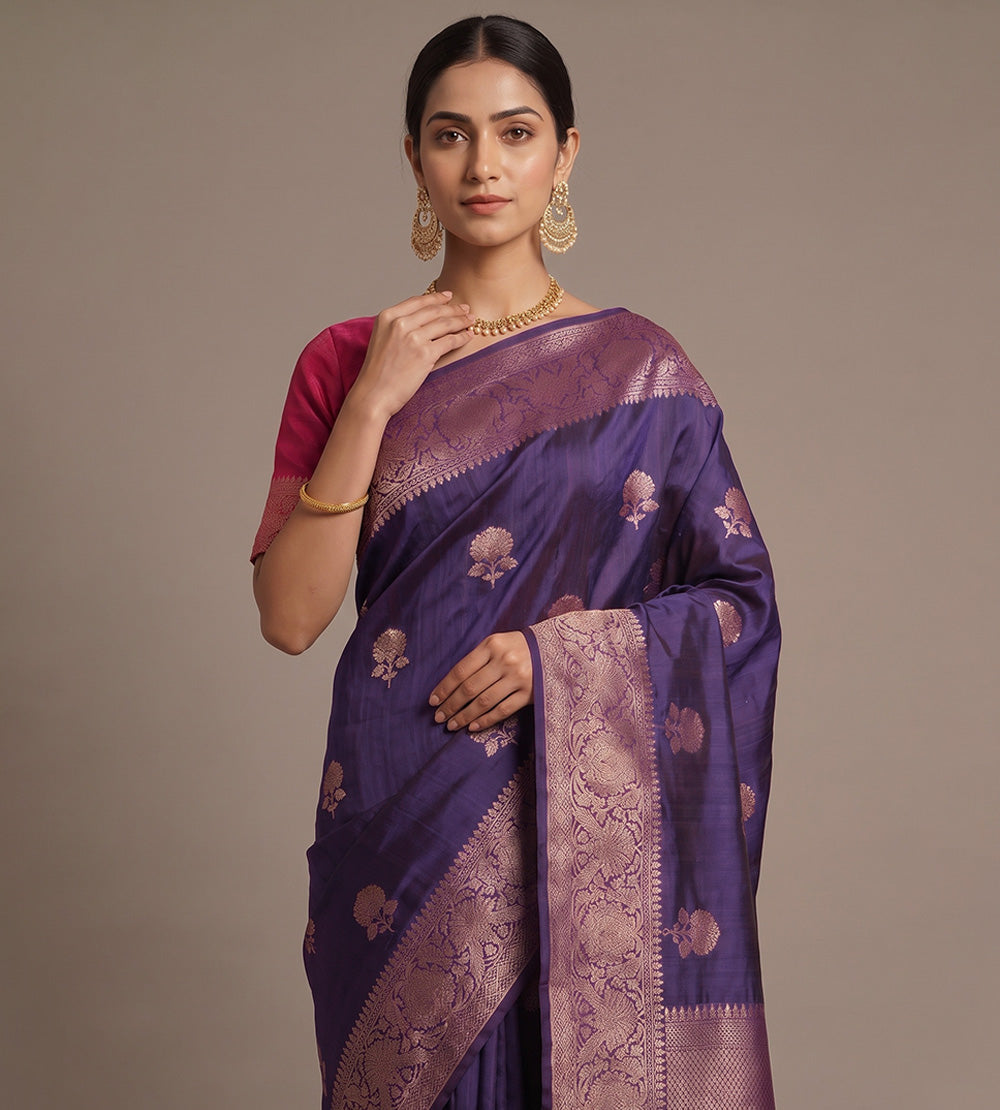 Purple Banarasi Tussar Saree