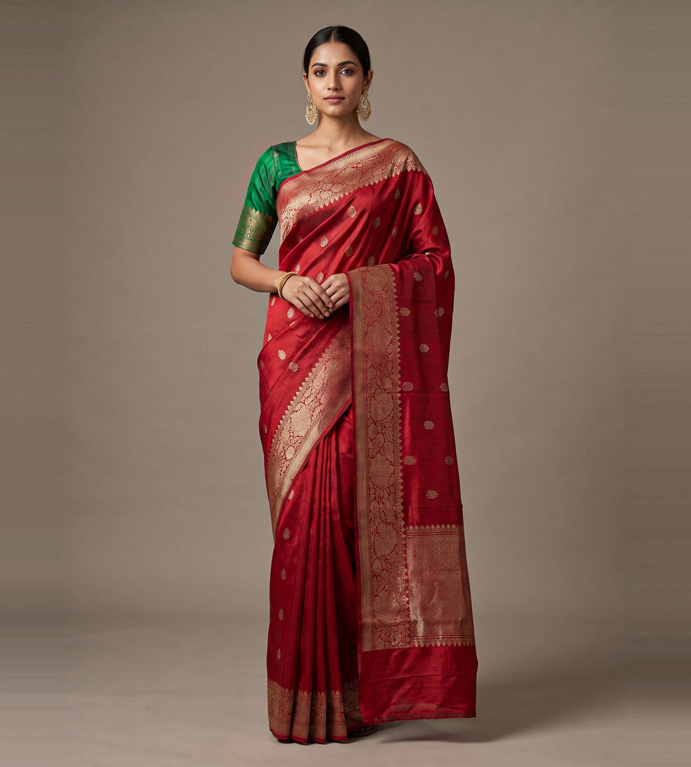 Red Banarasi Tussar Saree