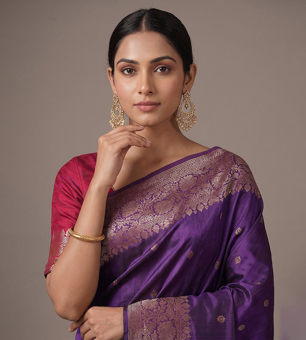 Purple Banarasi Tussar Saree