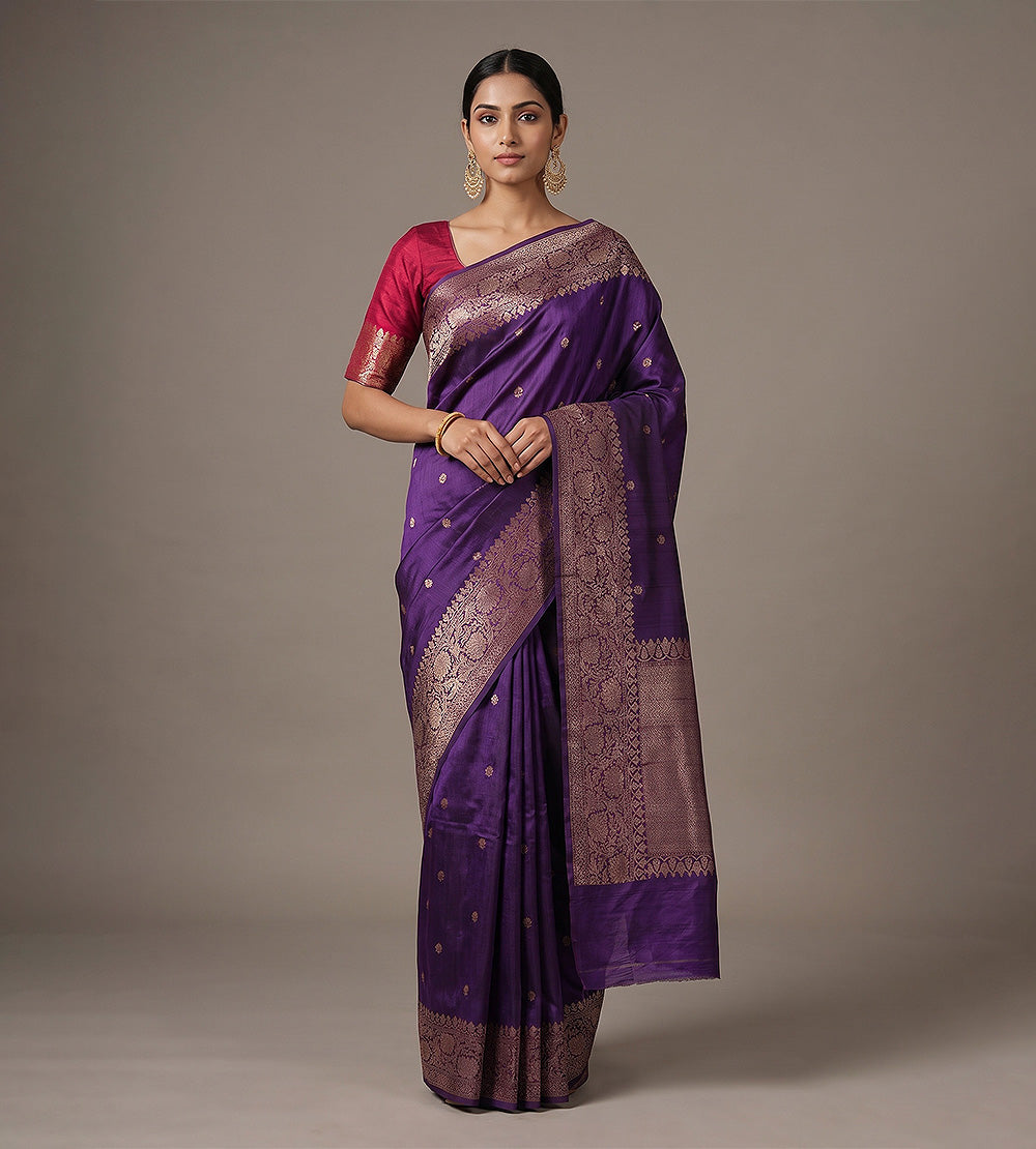 Purple Banarasi Tussar Saree