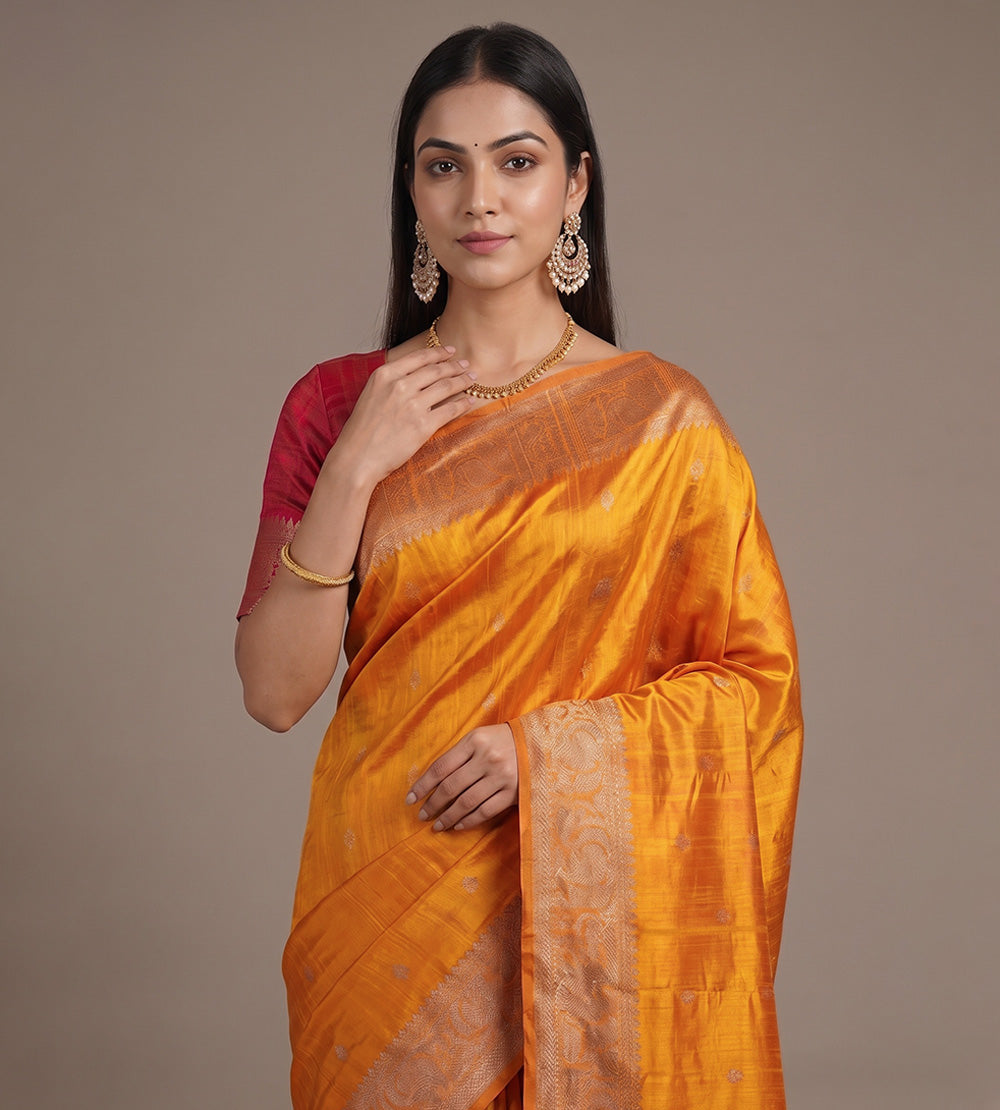 Yellow Banarasi Tussar Saree