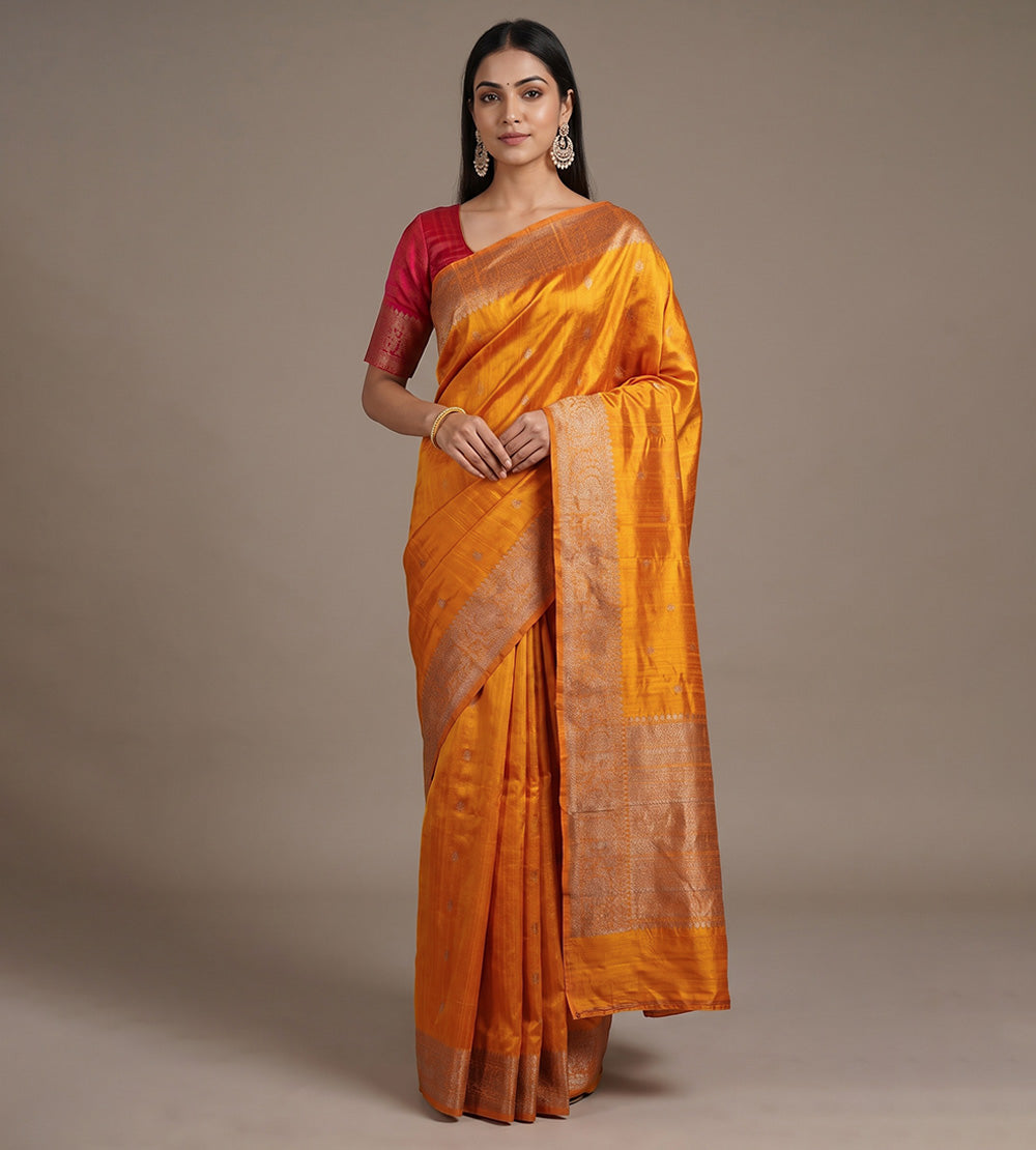 Yellow Banarasi Tussar Saree
