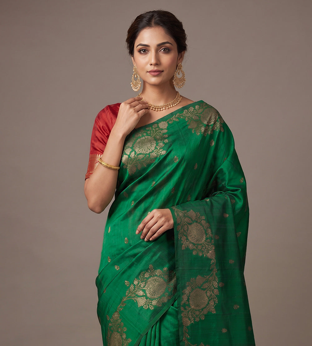 Green Banarasi Tussar Saree