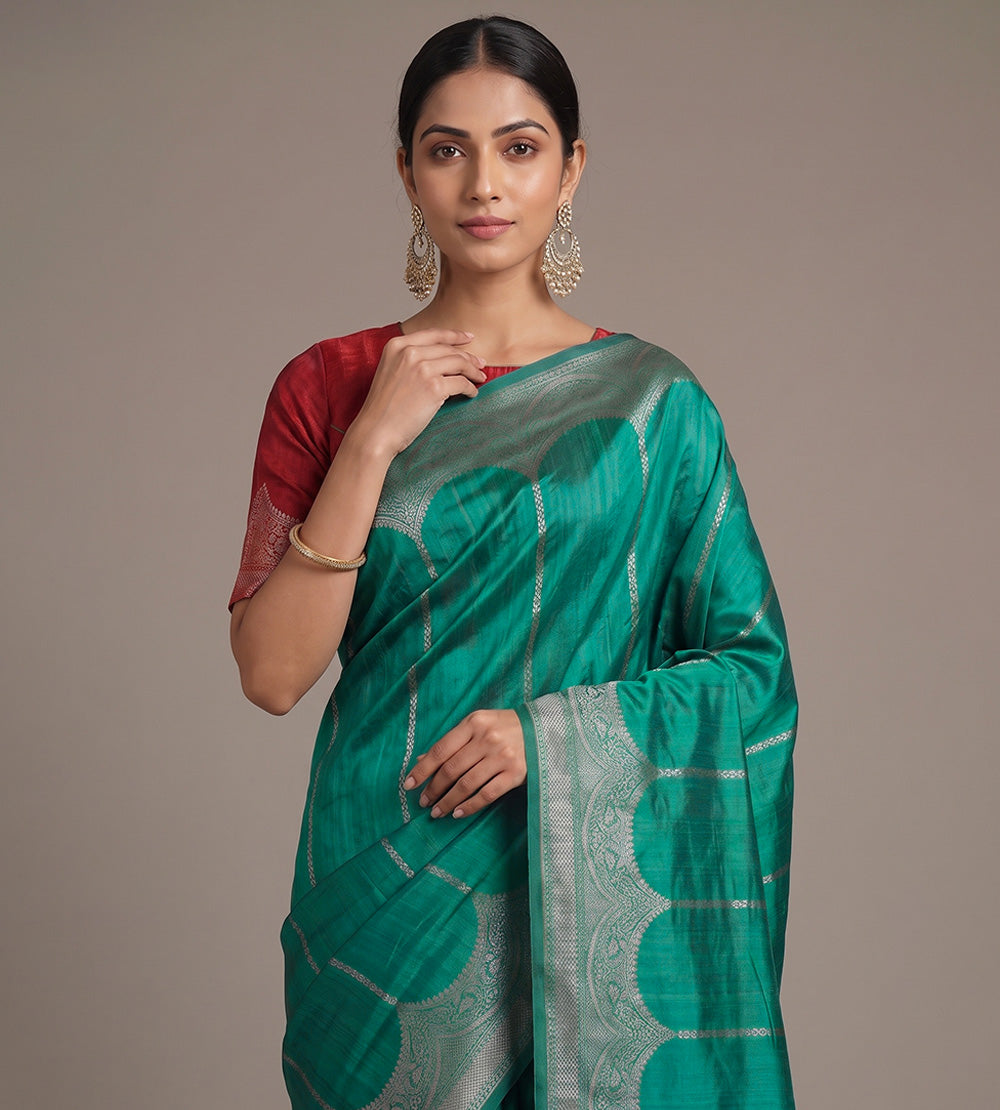 Teal Banarasi Tussar Saree
