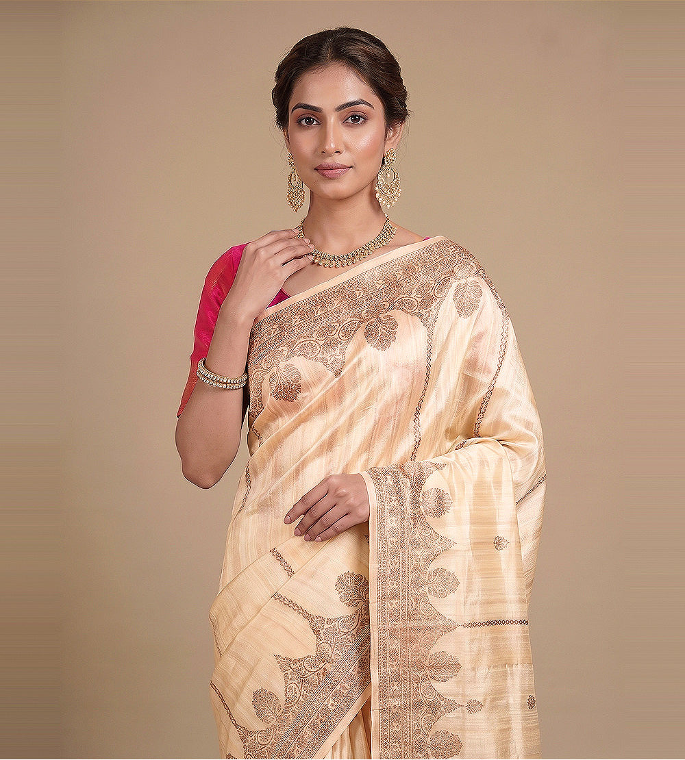 Beige Banarasi Tussar Saree