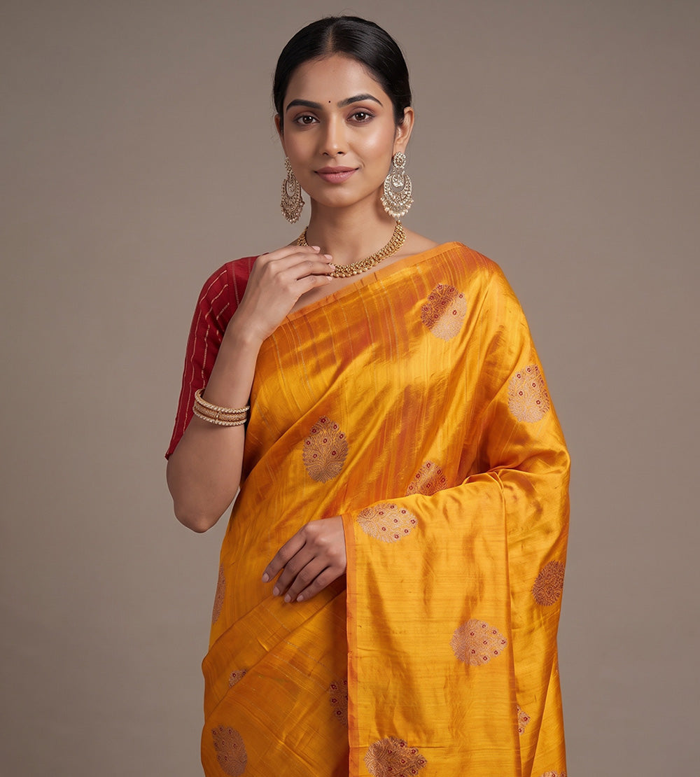Yellow Banarasi Tussar Saree