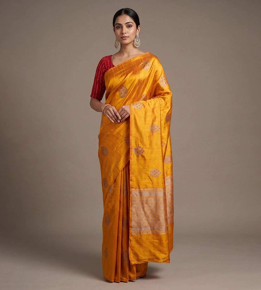 Yellow Banarasi Tussar Saree