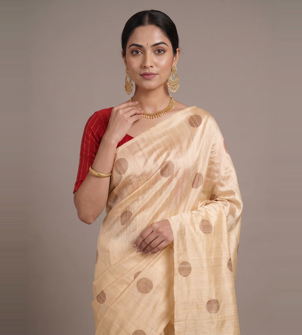 Beige Banarasi Tussar Saree