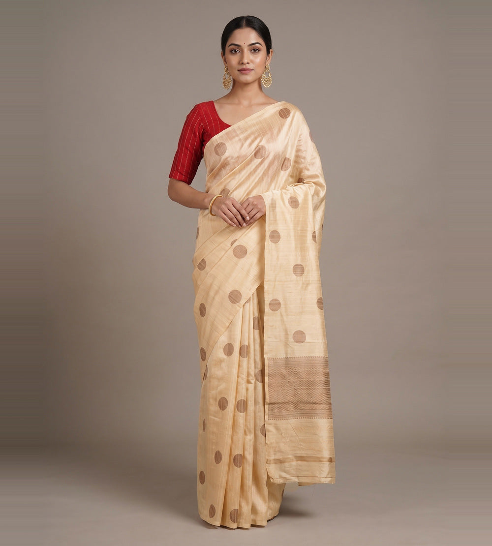 Beige Banarasi Tussar Saree