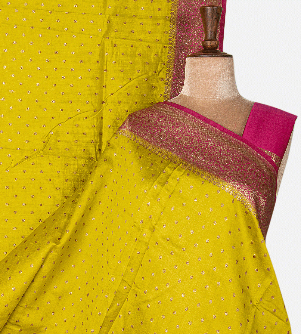 Lime Yellow Banarasi Tussar Saree