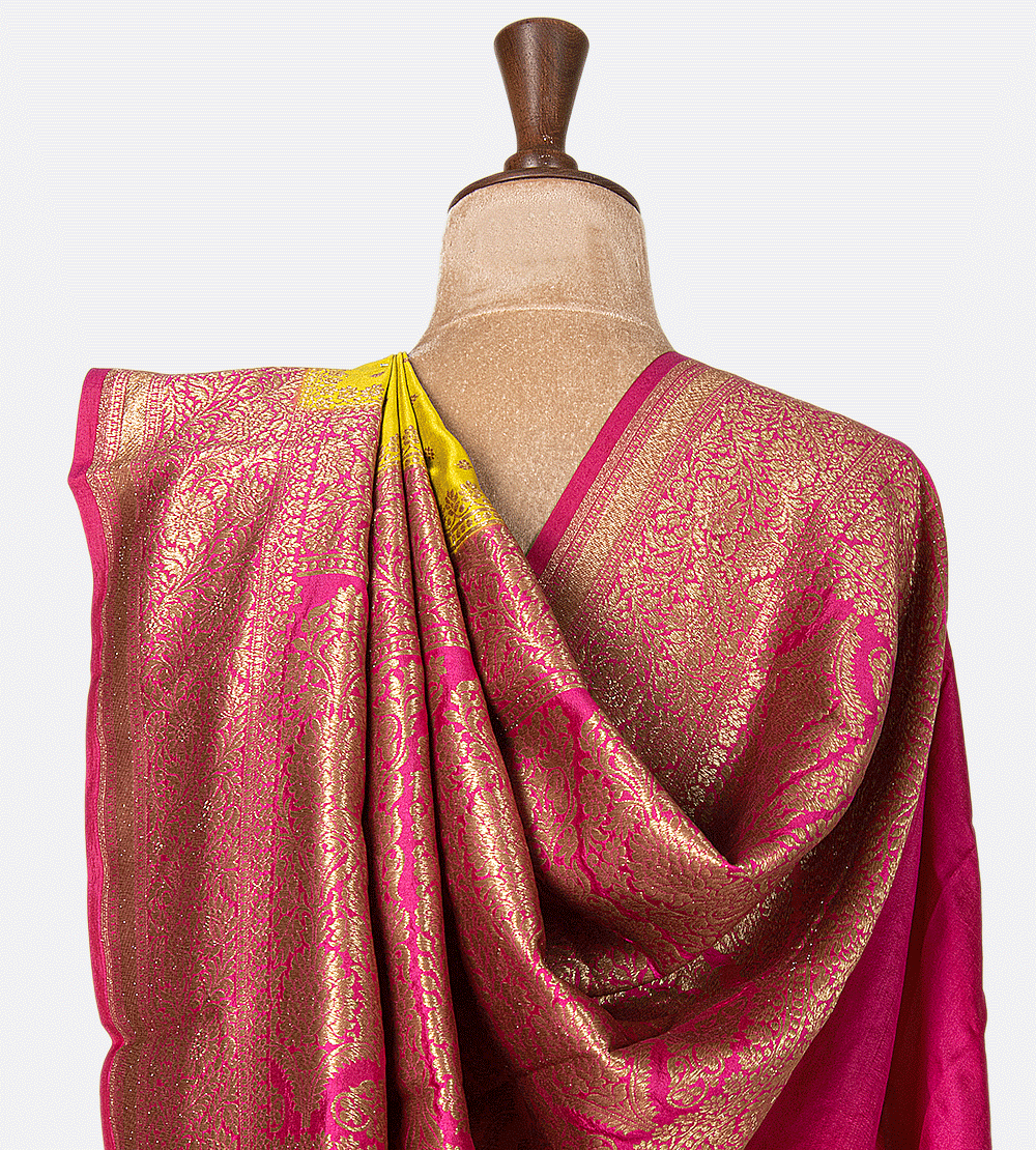 Lime Yellow Banarasi Tussar Saree