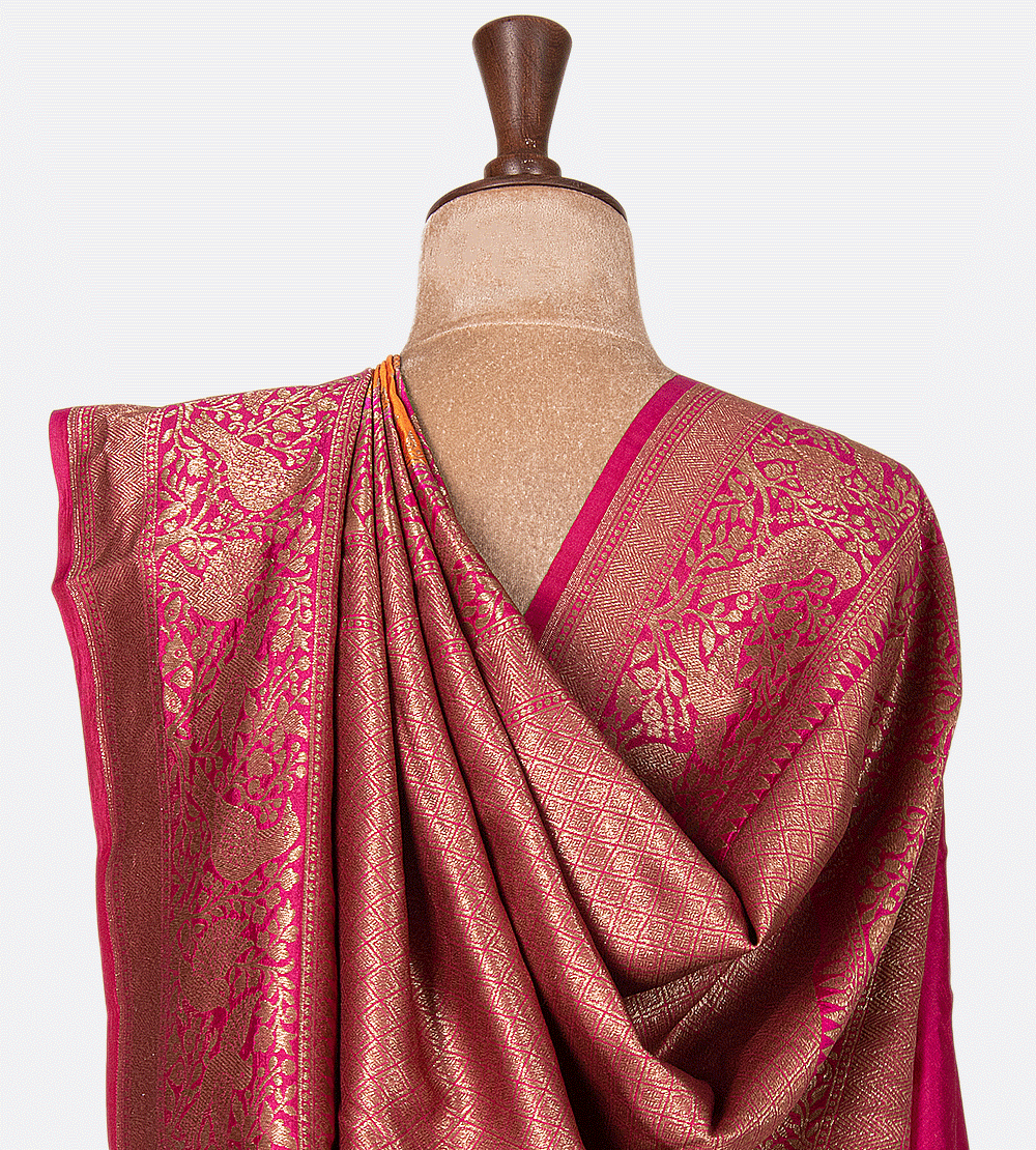 Orange Banarasi Tussar Saree
