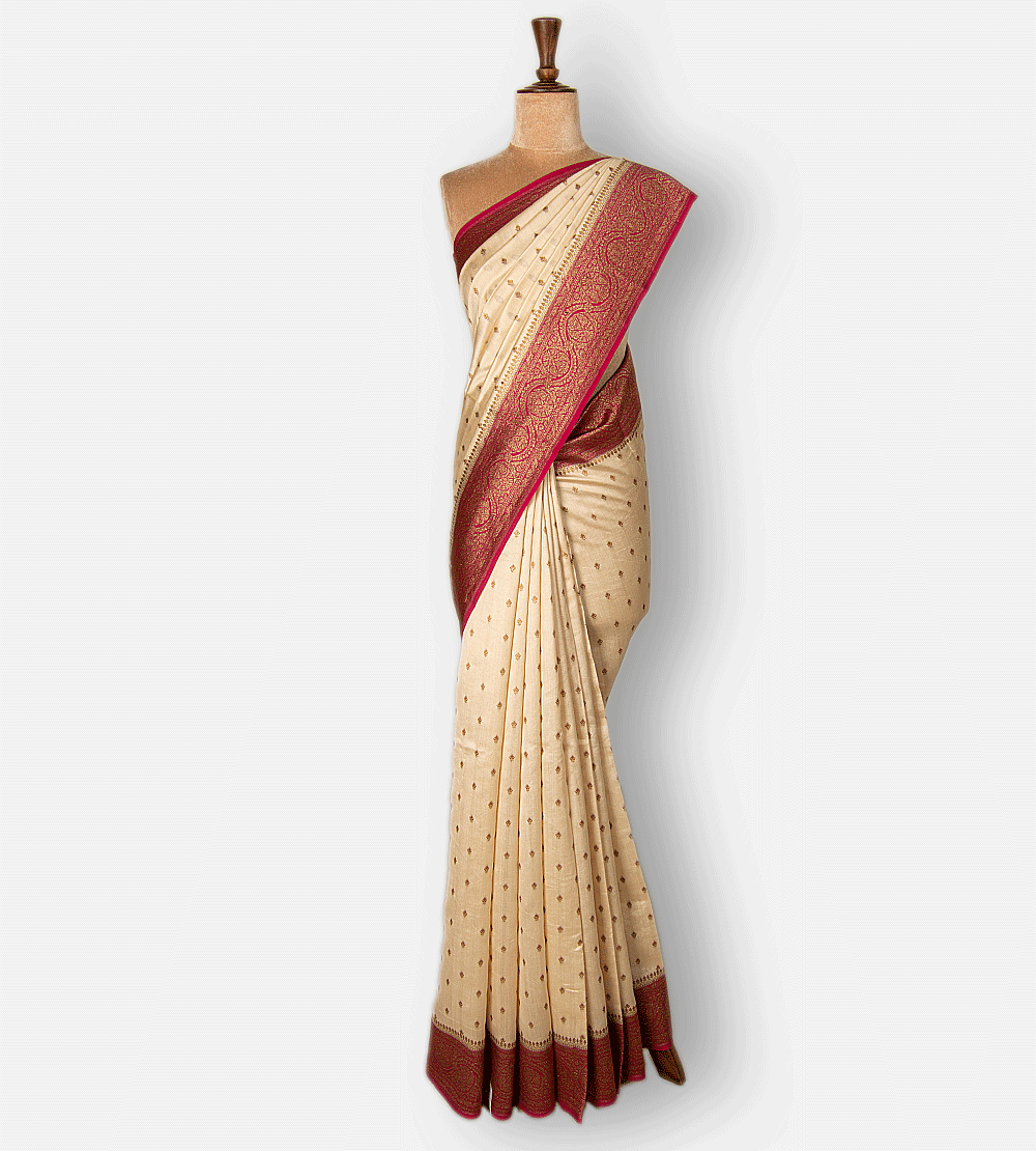 Light Beige Banarasi Tussar Saree