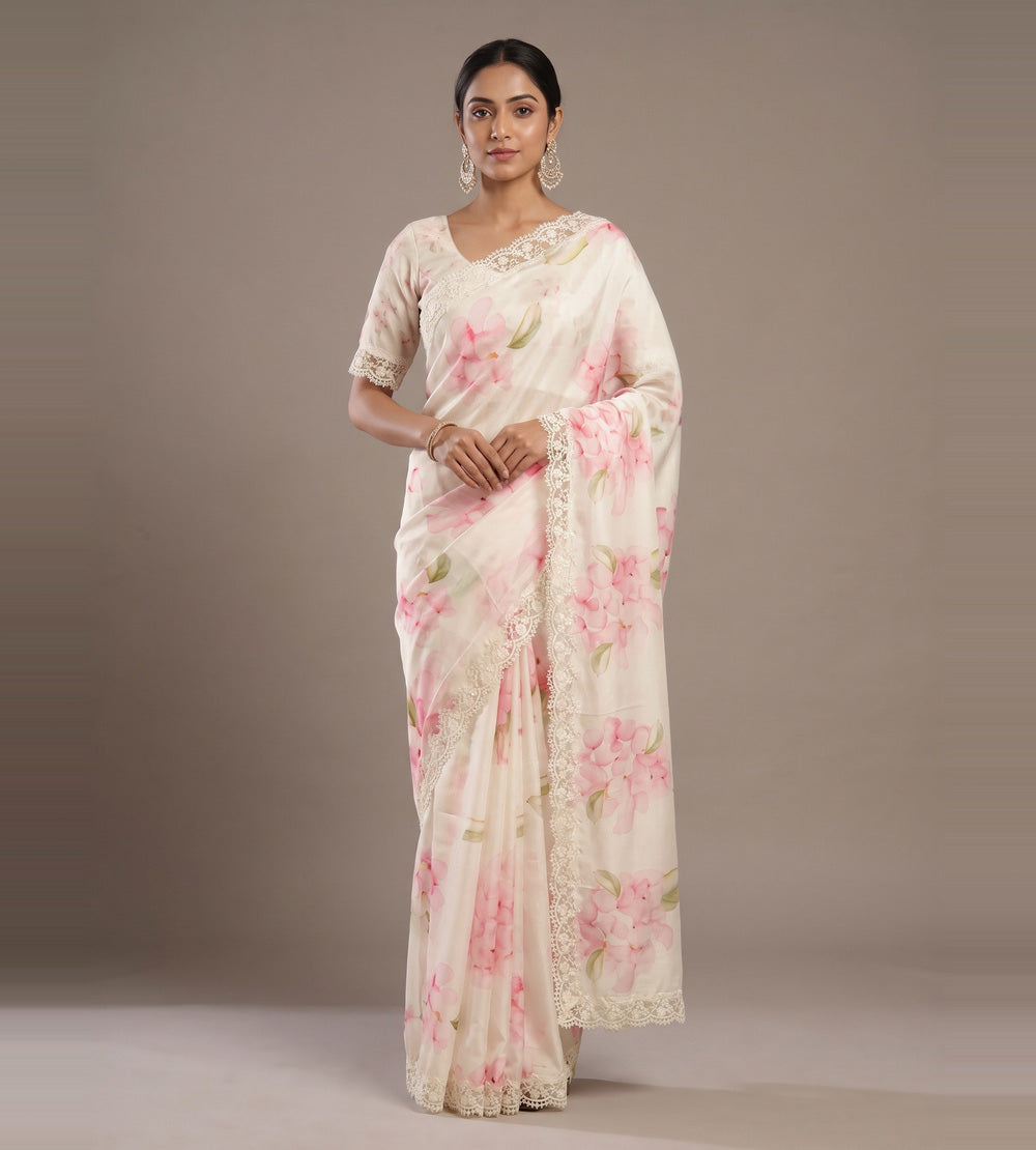 Off-White Chiffon Saree