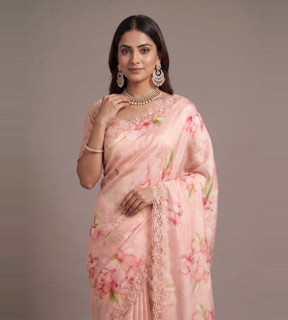 Pastel Pink Chiffon Saree