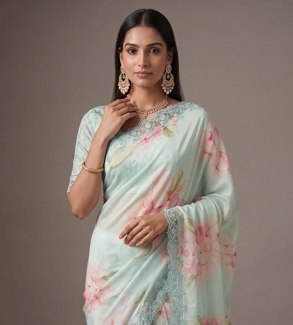 Pastel Blue Chiffon Saree