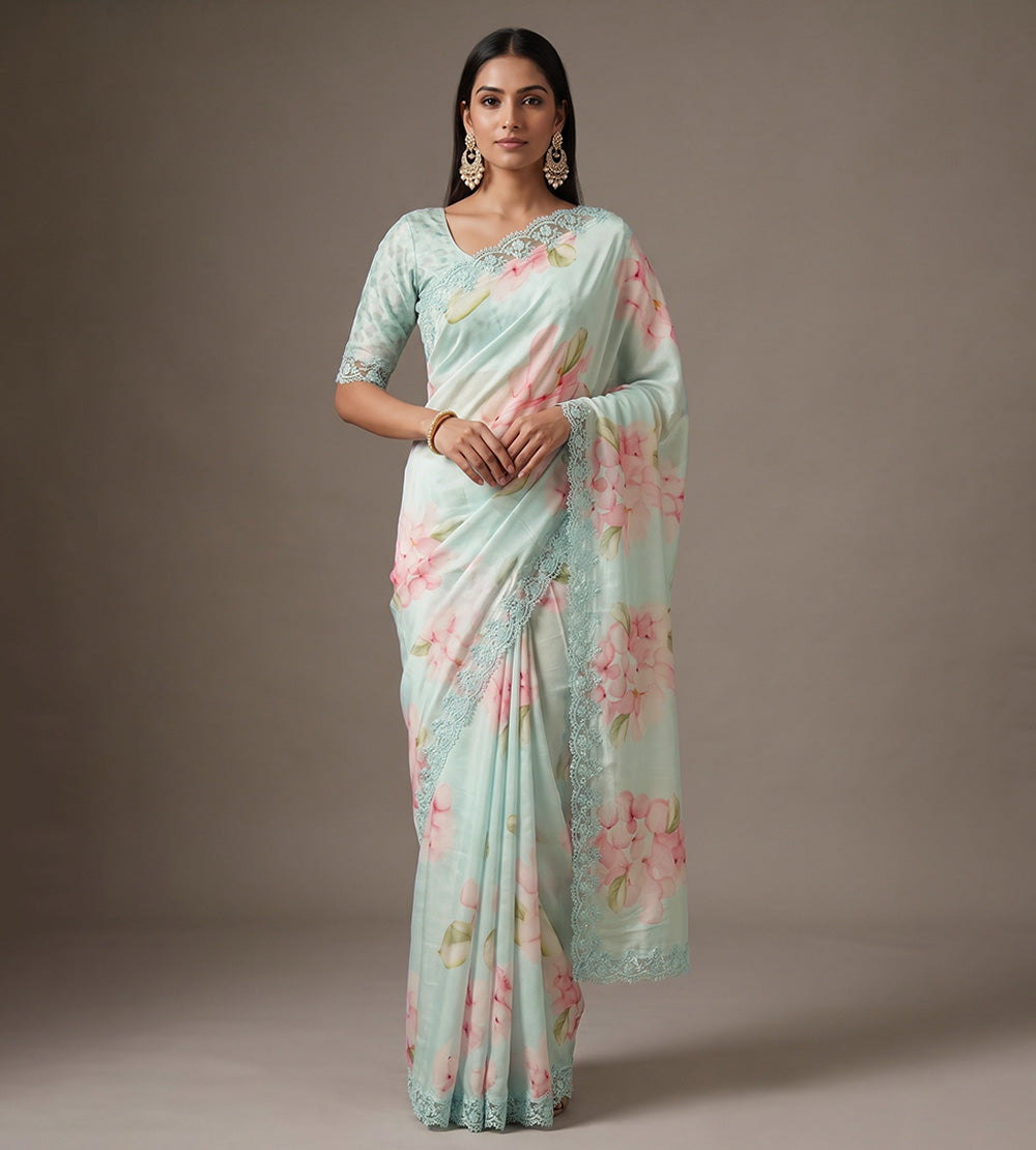 Pastel Blue Chiffon Saree