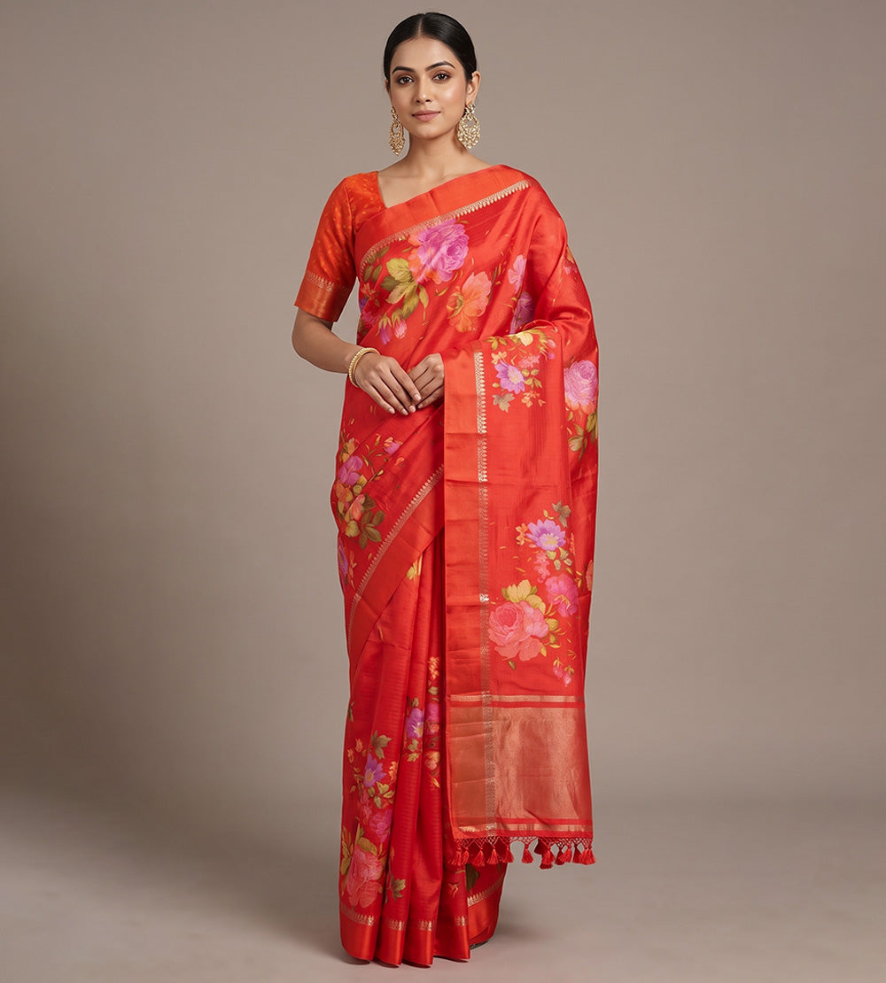 Red Chaniya Silk Saree