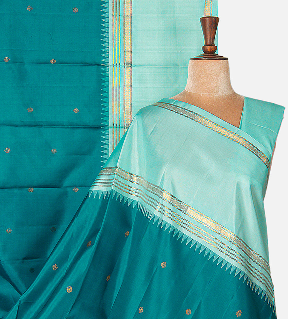 Teal Blue Kanchipuram Silk Saree