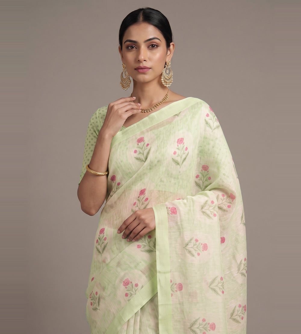 Pastel Green Linen Saree