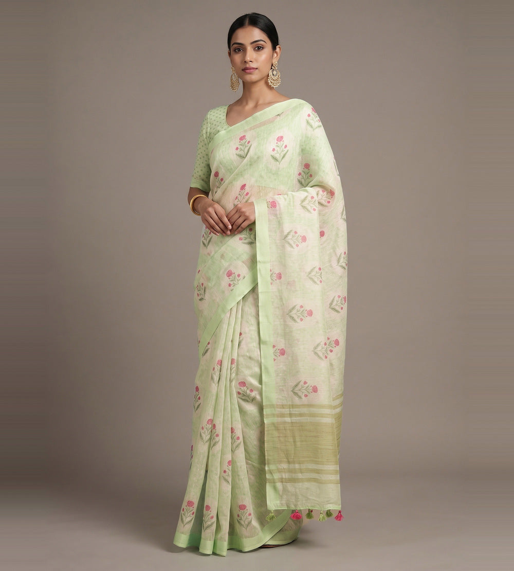 Pastel Green Linen Saree
