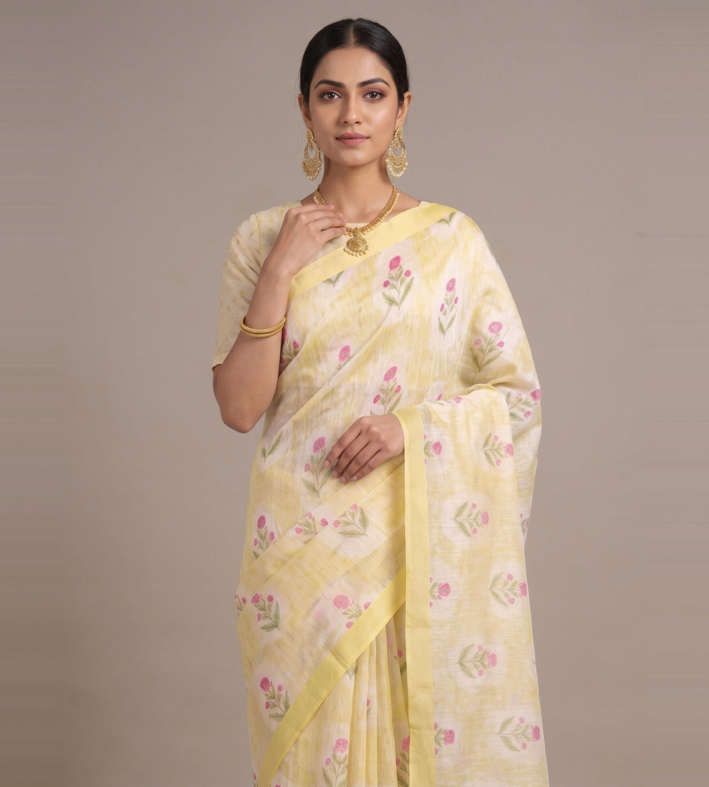 Pastel Yellow Linen Saree