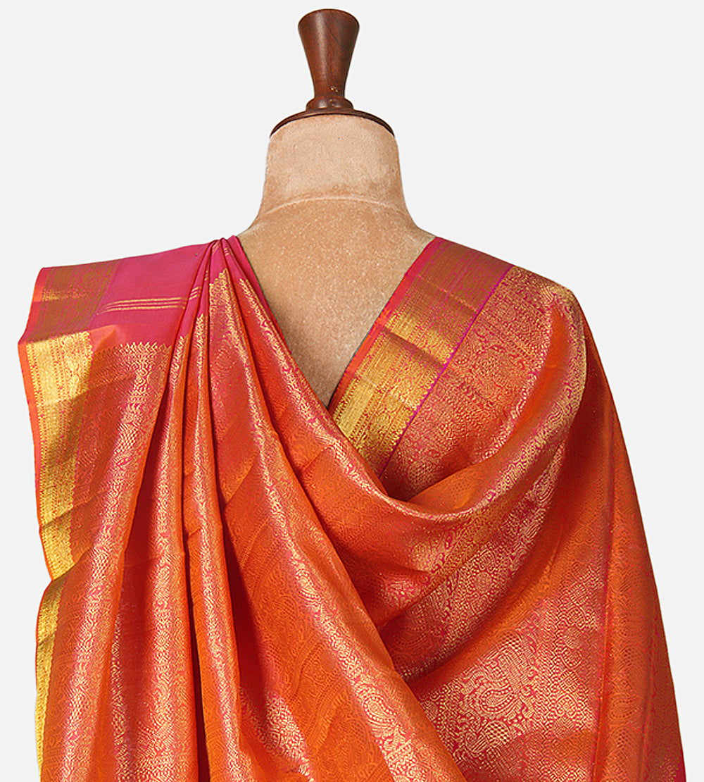 Pinkish Orange Kanchipuram Silk Saree