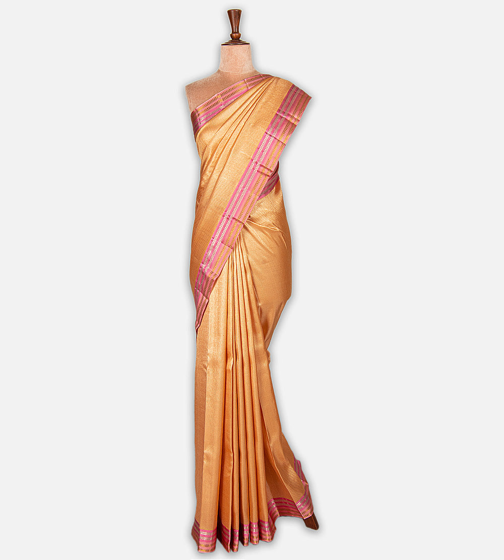 Golden Peach Kanchipuram Silk Saree