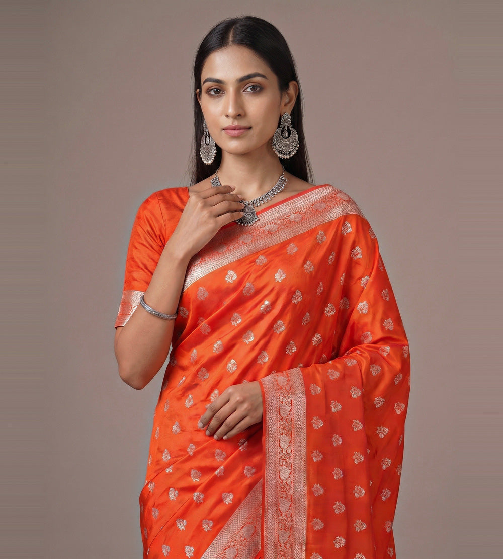 Orange Banarasi Silk Saree