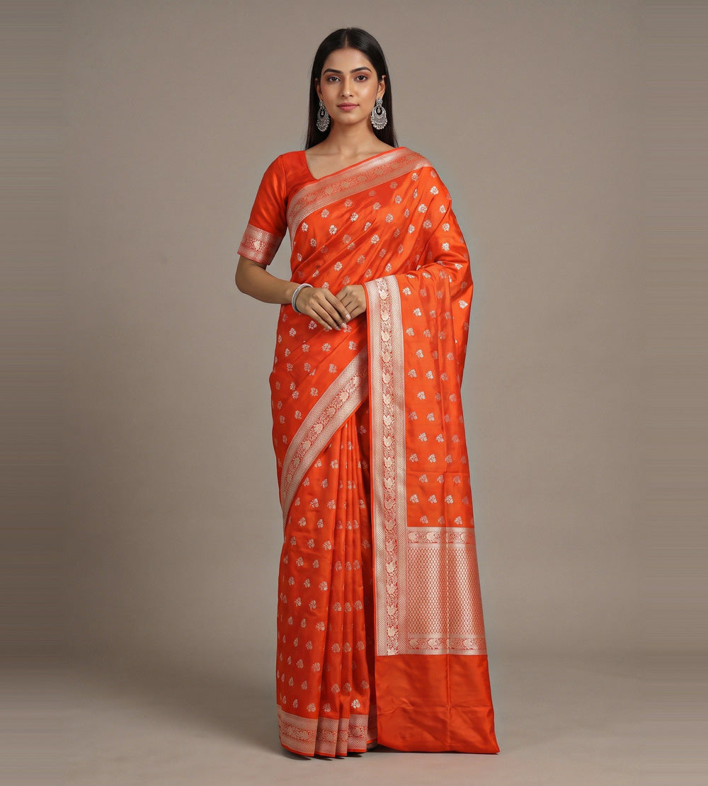 Orange Banarasi Silk Saree
