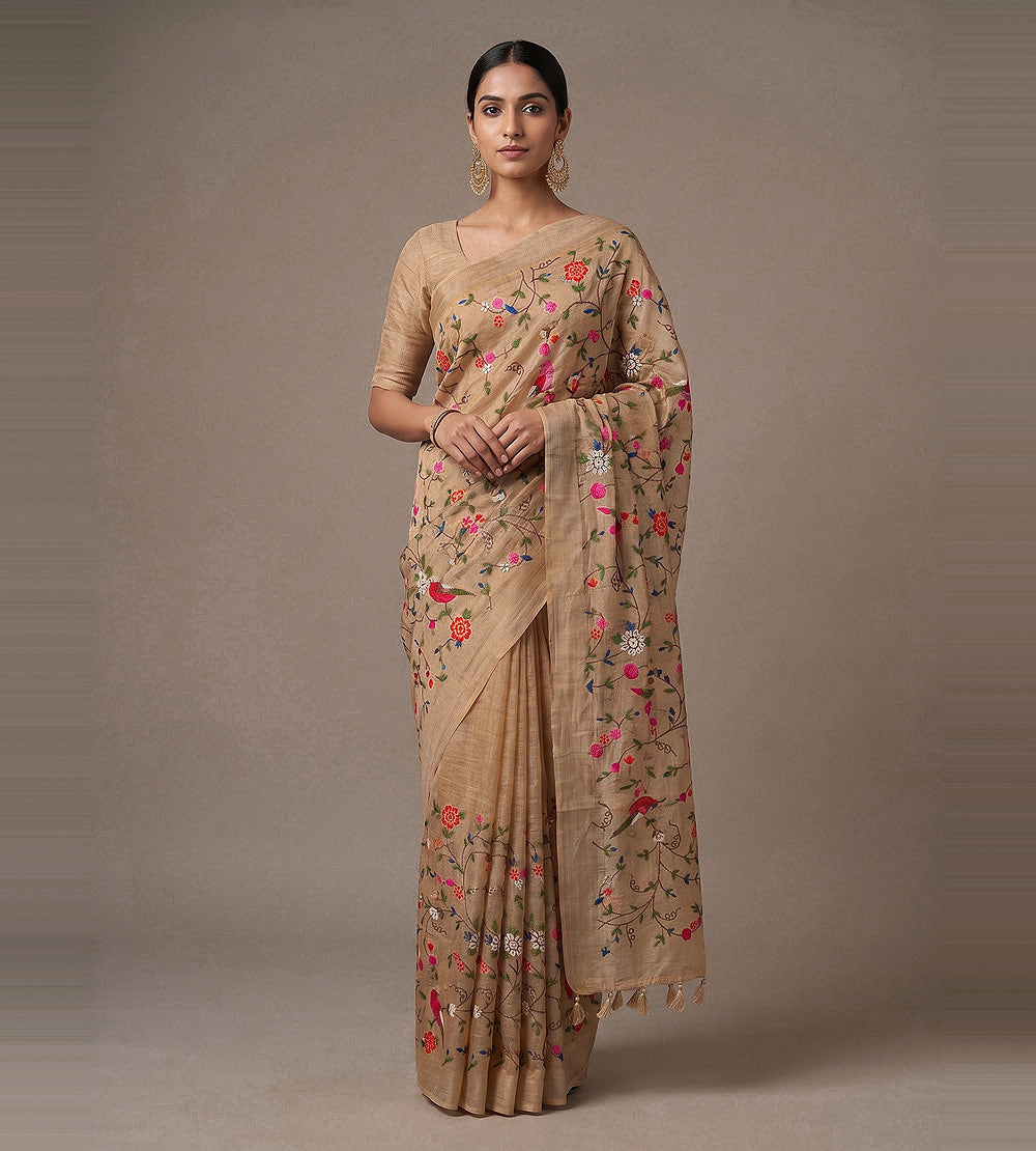 Beige Kota Silk Saree