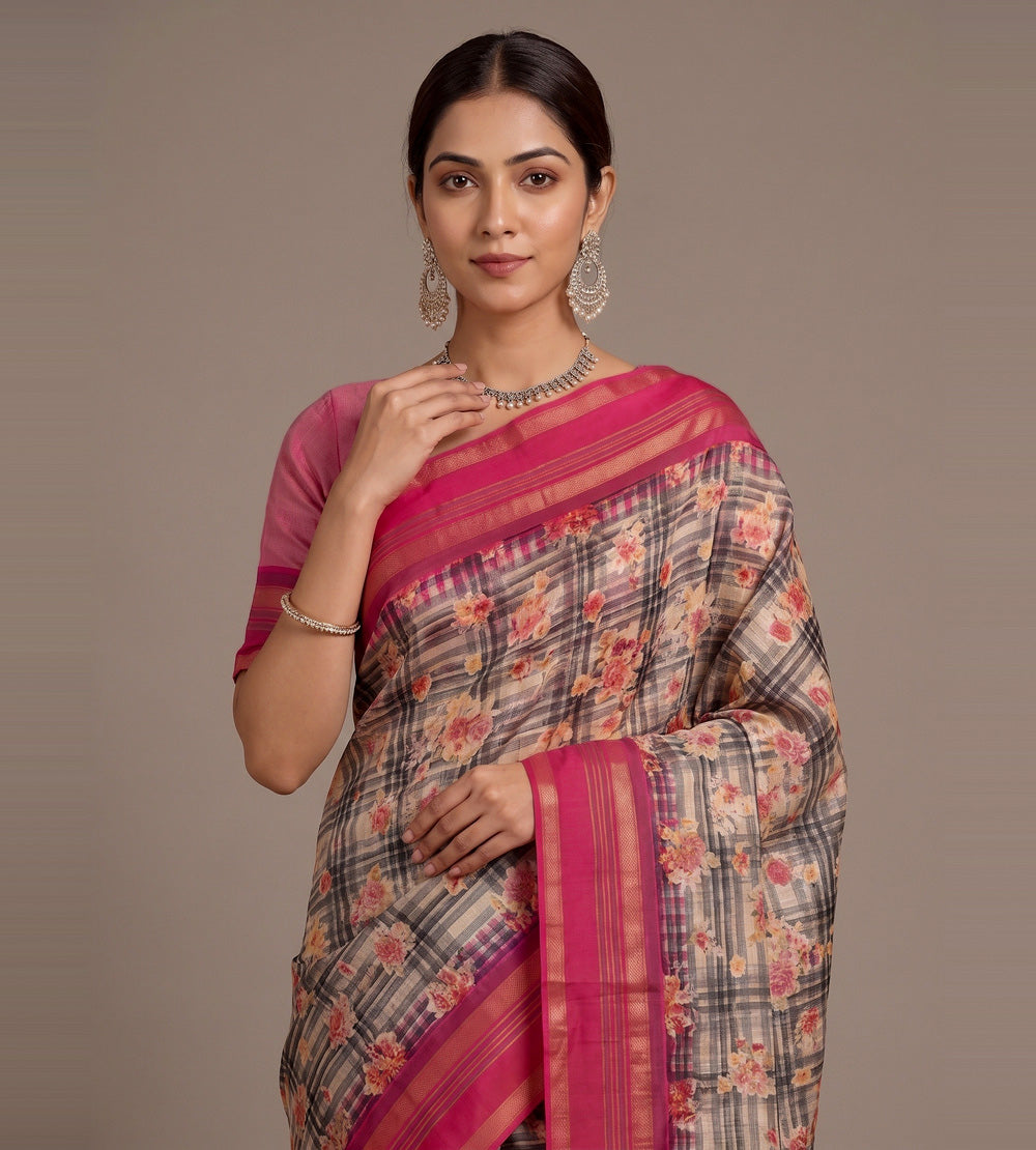 Beige Tussar Saree