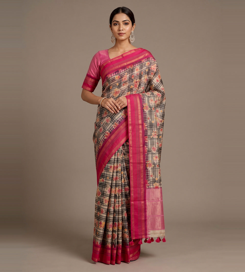 Beige Tussar Saree