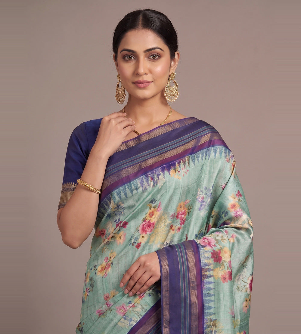 Blue Tussar Saree