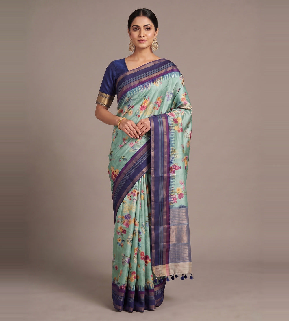 Blue Tussar Saree
